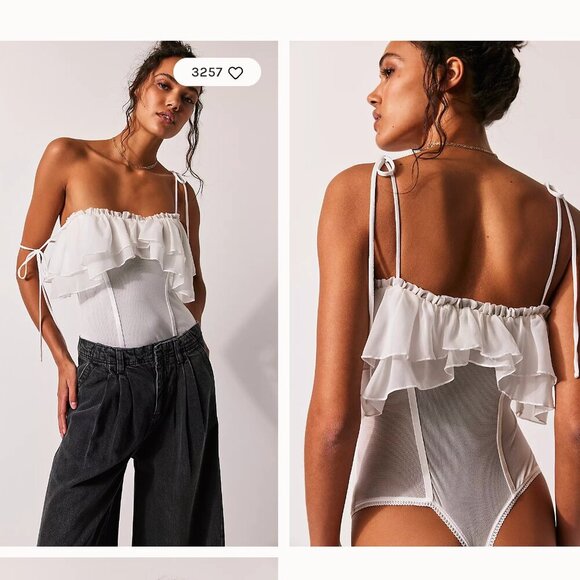 Free People Medium White Ruffle Corset Crushin' On You Bodysuit - Picture 1 of 9